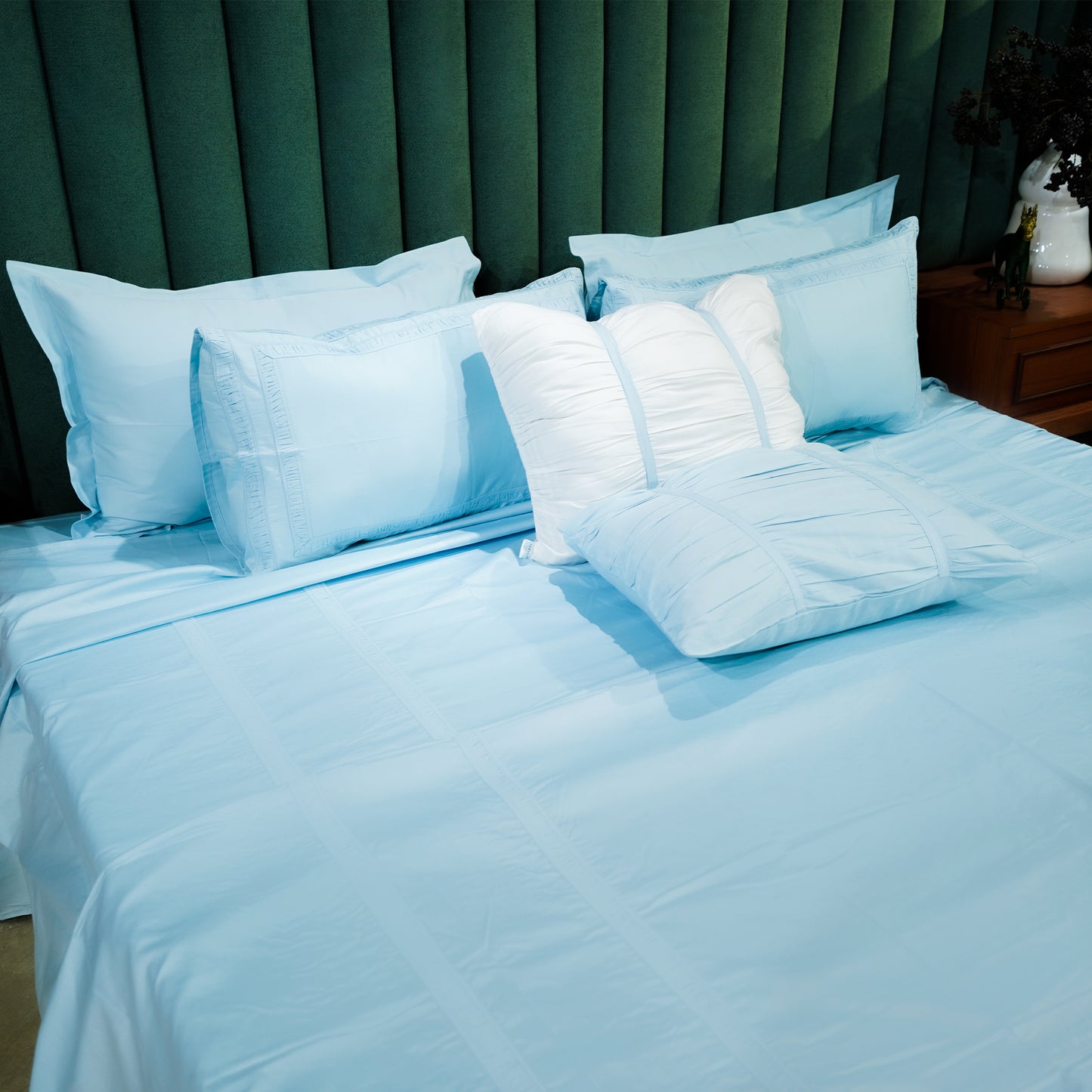 Opulent Edge| Designer Bedsheet Set| Baby Blue|100%Cotton