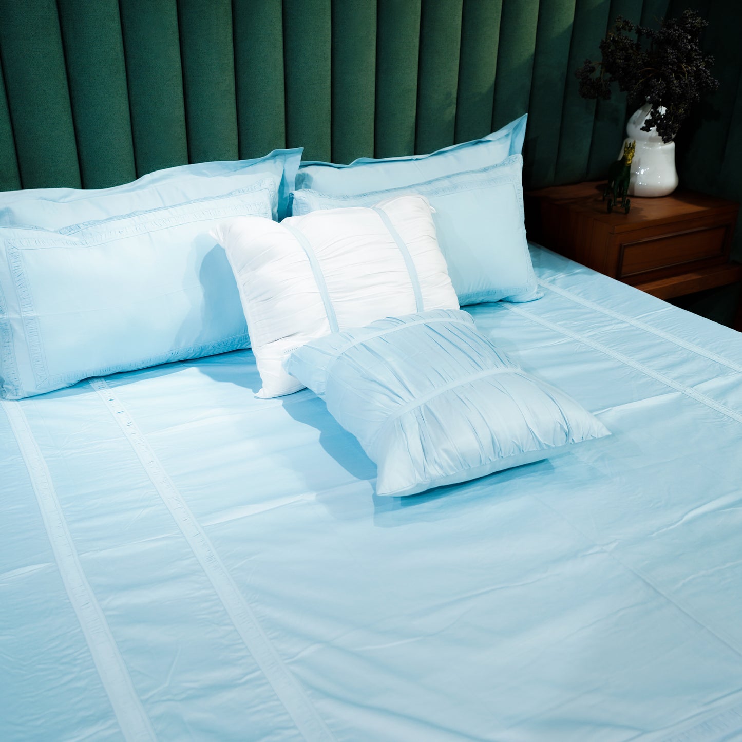 Opulent Edge Designer Bedsheet Bundle| Baby Blue| 100% Cotton