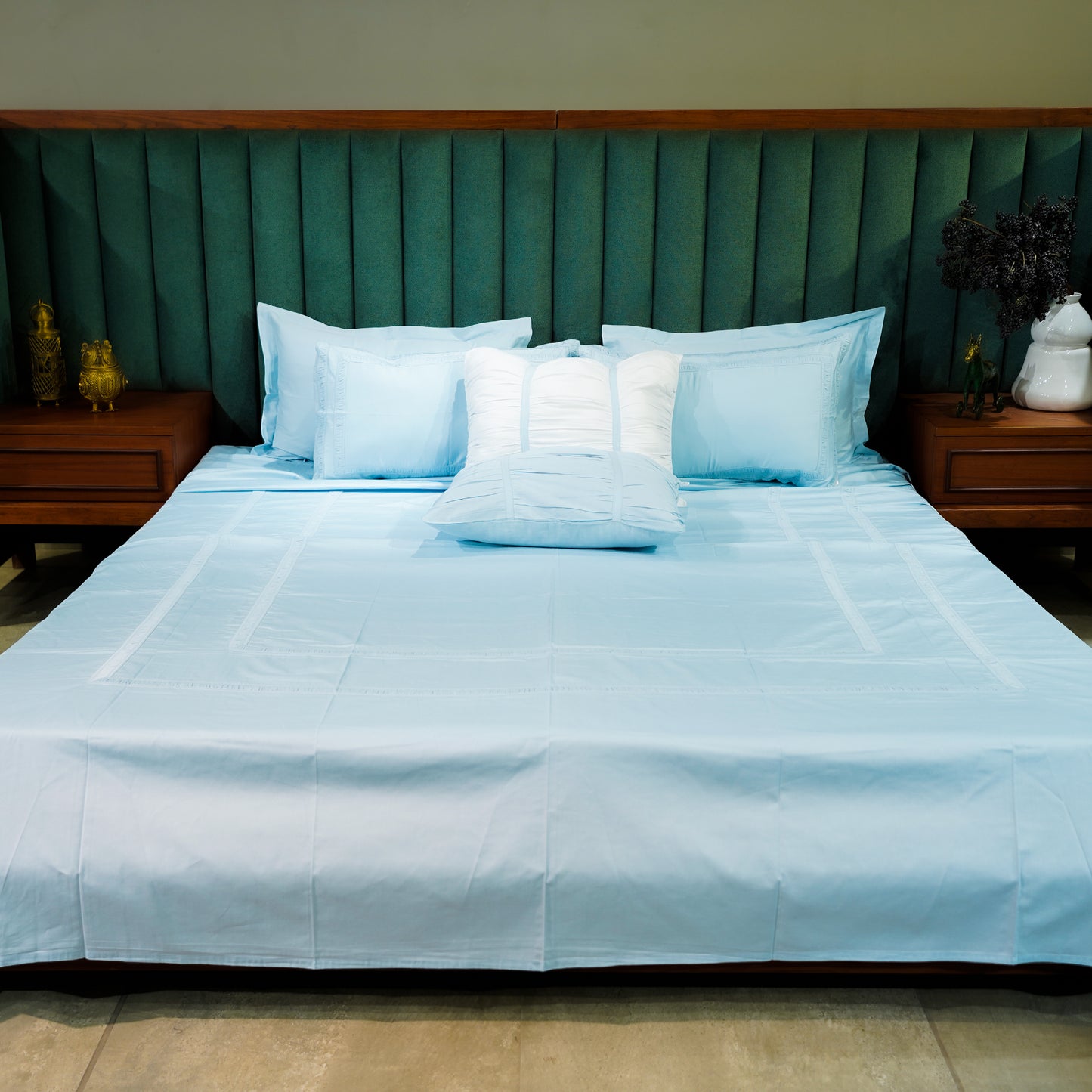 Opulent Edge Designer Bedsheet Bundle| Baby Blue| 100% Cotton