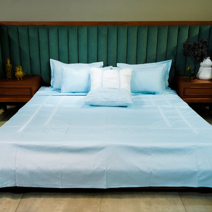 Opulent Edge Designer Bedsheet Bundle| Baby Blue| 100% Cotton