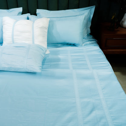 Opulent Edge| Designer Bedsheet Set| Baby Blue|100%Cotton