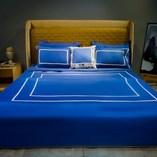 Trimmed Bliss Designer Bedsheet Bundle| Blue| 100% Cotton