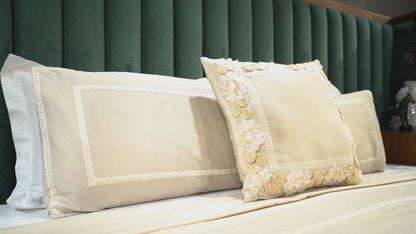 Trimmed Bliss| Designer Bedsheet Set| Beige| 100%Cotton